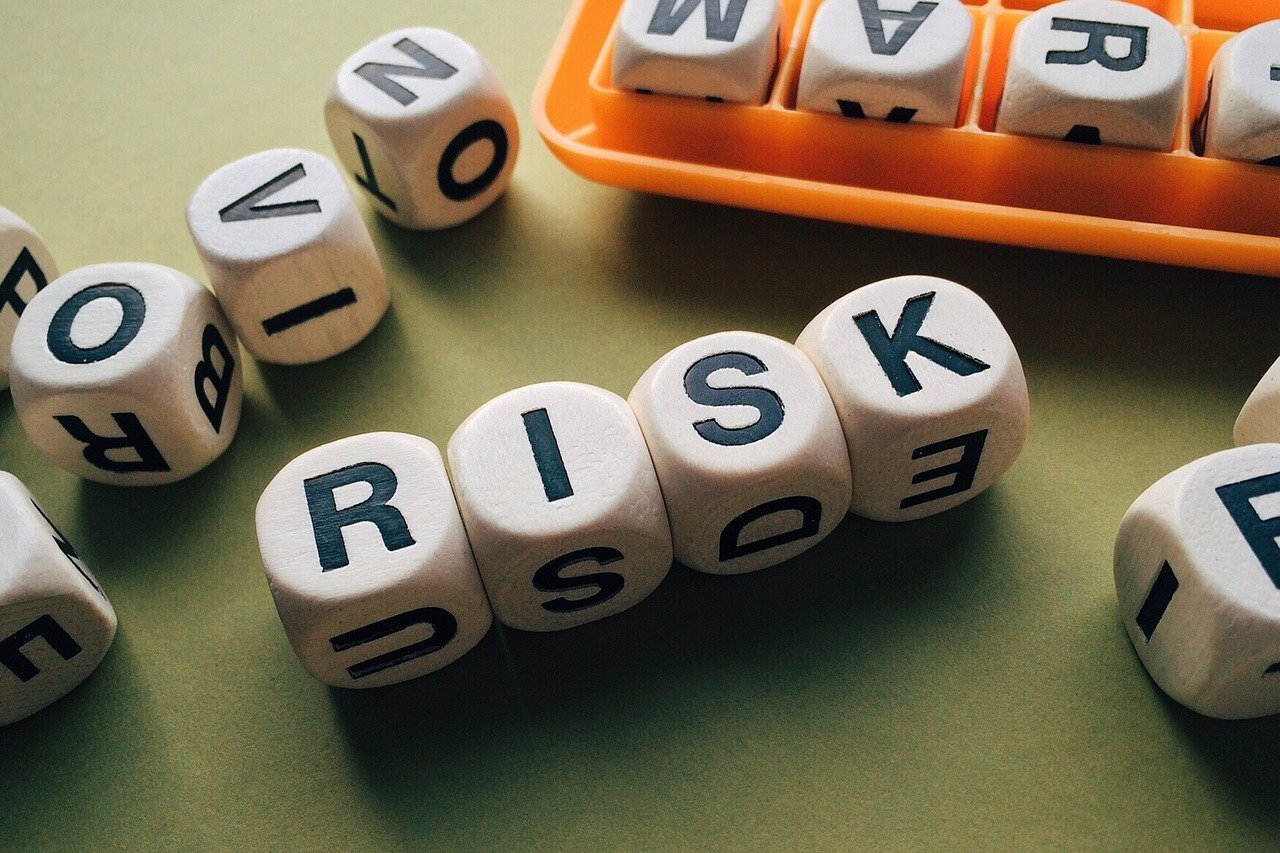 "Risk" spelled out with letter dice