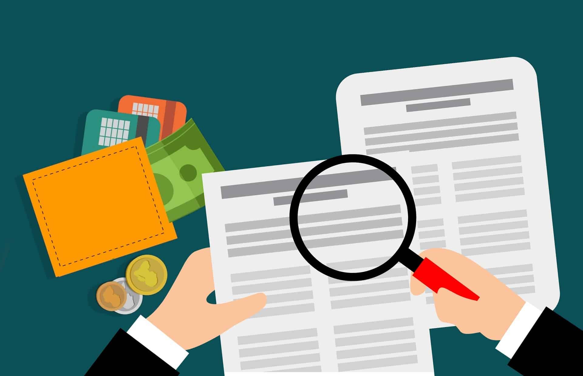 A graphic shows a person using a magnifying glass to go over a document.