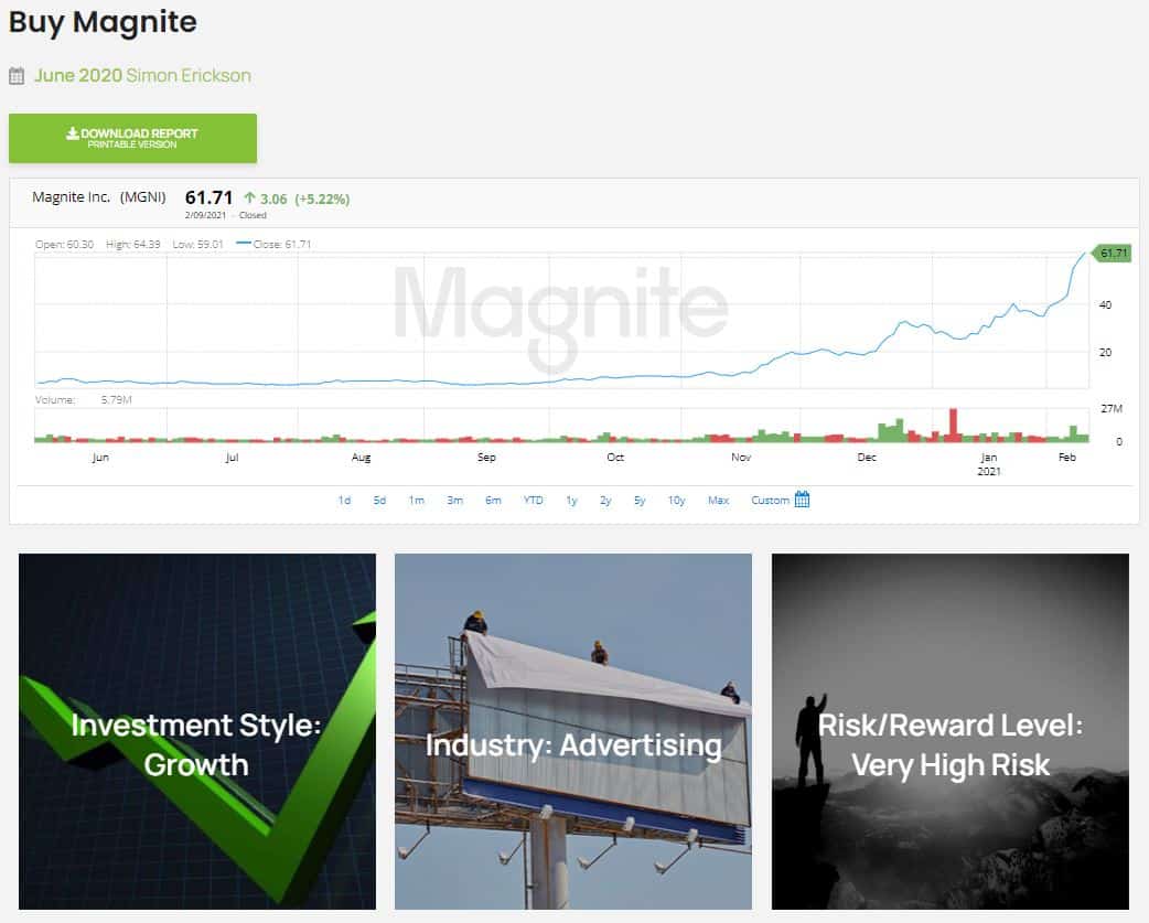 7investing's Recommendation Report of Magnite in June 2020