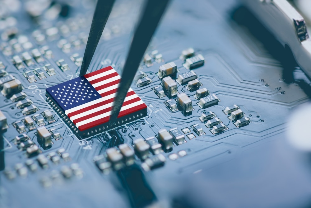an image of an American flag being added to a computer chip